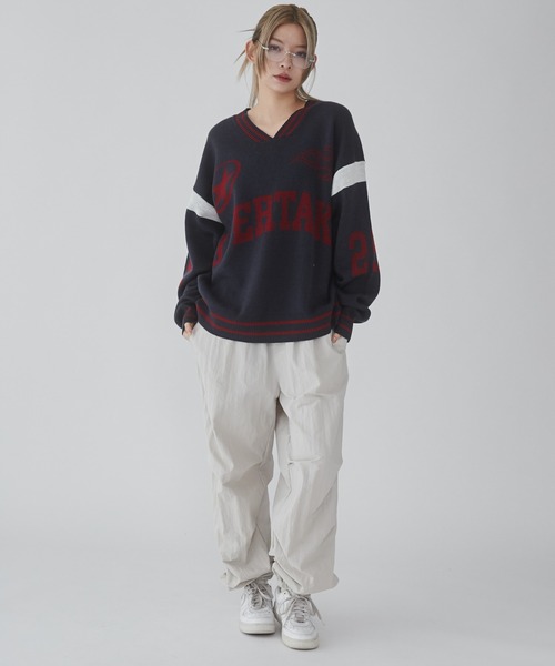 WEGO（ウィゴー）の「WEGO/ラインリブゲームロゴプルオーバー（ニット/セーター・メンズ・ネイビー/ホワイト・LARGE/MEDIUM）」の5枚目の写真