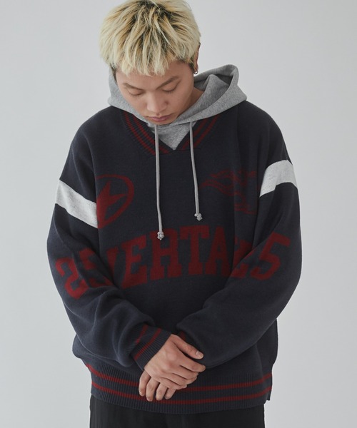 WEGO（ウィゴー）の「WEGO/ラインリブゲームロゴプルオーバー（ニット/セーター・メンズ・ネイビー/ホワイト・LARGE/MEDIUM）」の14枚目の写真