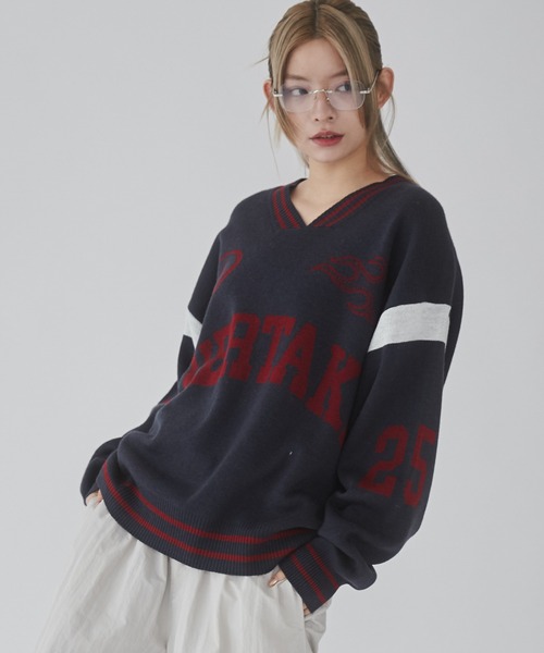 WEGO（ウィゴー）の「WEGO/ラインリブゲームロゴプルオーバー（ニット/セーター・メンズ・ネイビー/ホワイト・LARGE/MEDIUM）」の18枚目の写真