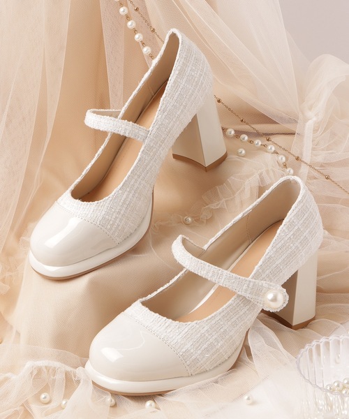 Lace Ladies(レースレディース)の「ツイード ドッキング ストラップ チャンキー パンプス(パンプス・レディース・アイボリー・22.5cm/23cm/23.5cm/24cm/24.5cm)」の2枚目の写真