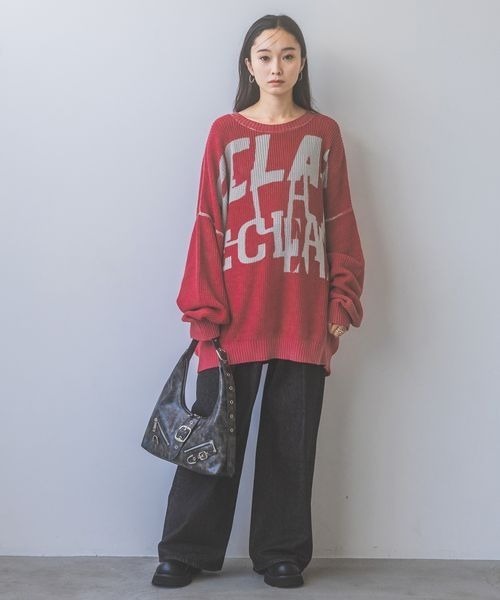 ナゴンスタンス ダブルフェイスプルオーバー ニット 長袖 リバーシブル M 赤 SLY（スライ）の「W FACE C/N KNIT ダブルフェイス クルーネック