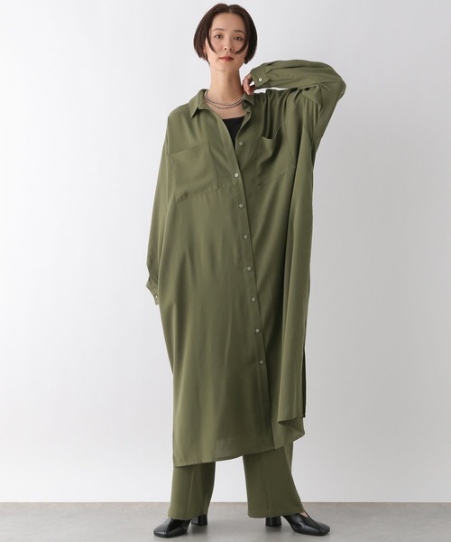 LEPSIM(レプシィム)の「マルチメリットカルゼ長袖ワンピース 242484(ワンピース・レディース・カーキ/アイボリー/チャコールグレー・FREE)」の12枚目の写真