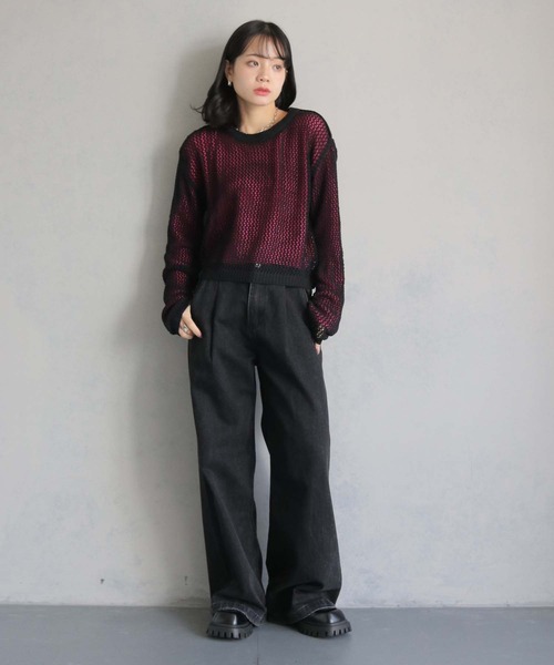 cheriella（シェリエラ）の「【cheriella】メッシュニット×シアートップス 2枚SET MESH KNIT × SHEER TOPS 2-PIECE SET（ニット/セーター・レディース・ピンク/パープル/ブルー/アイボリー・M）」の6枚目の写真