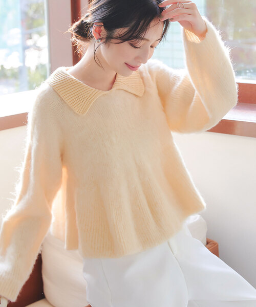 新品未使用　bitnabi もちもちペプラムトップス（ホワイト） aquagarage 配色スポンジニットペプラムトップス 春 秋 冬 M