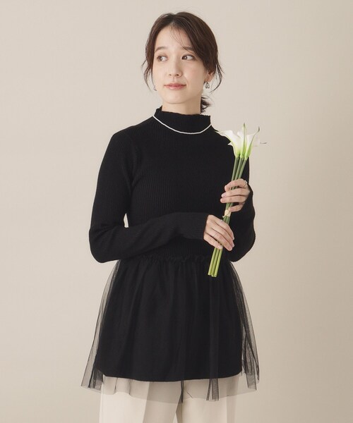 ITS'DEMO（イッツデモ）の「【手洗い可】チュールペプラムニット（ニット/セーター・レディース・ライトベージュ/ブラック/オフホワイト・00）」の3枚目の写真