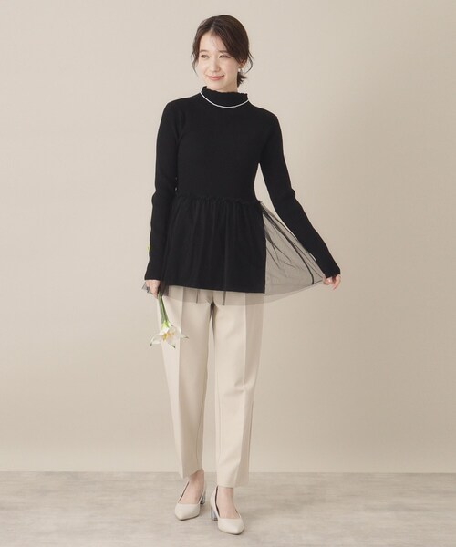 ITS'DEMO（イッツデモ）の「【手洗い可】チュールペプラムニット（ニット/セーター・レディース・ライトベージュ/ブラック/オフホワイト・00）」の9枚目の写真