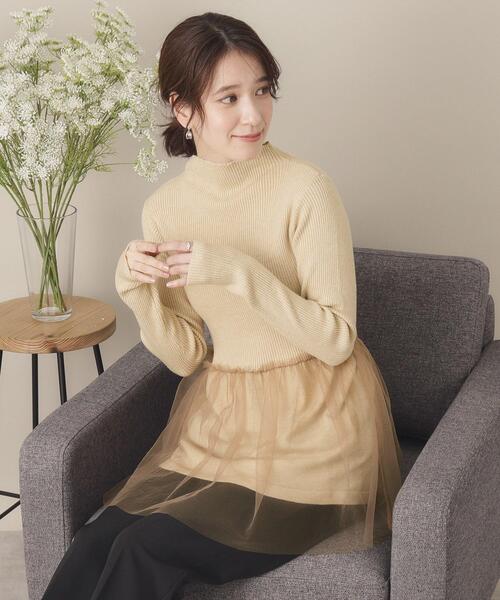 ITS'DEMO（イッツデモ）の「【手洗い可】チュールペプラムニット（ニット/セーター・レディース・ライトベージュ/ブラック/オフホワイト・00）」の12枚目の写真