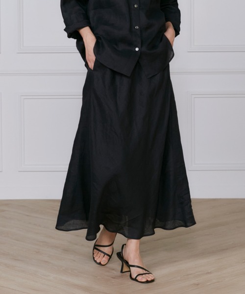 INED(イネド)の「【セットアップ対応】リネンバイヤススカート《lelinzephyr/ル・ランゼフィール》(スカート・レディース・カーキ/ブラック/ブルー・9号/7号/11号)」の1枚目の写真