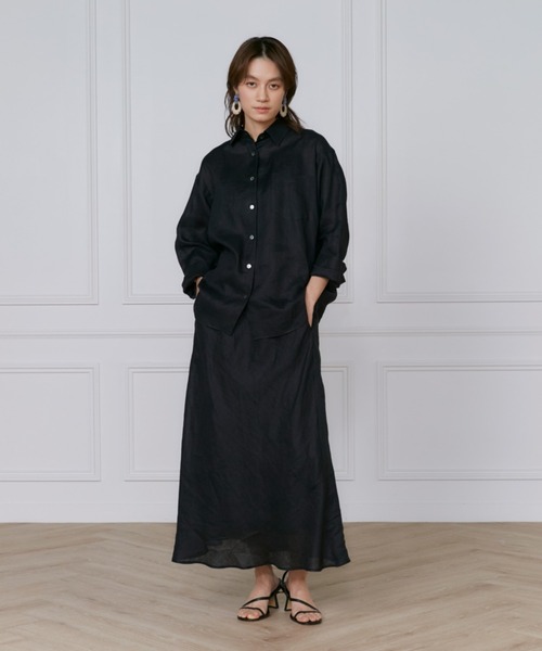 INED(イネド)の「【セットアップ対応】リネンバイヤススカート《lelinzephyr/ル・ランゼフィール》(スカート・レディース・カーキ/ブラック/ブルー・9号/7号/11号)」の4枚目の写真