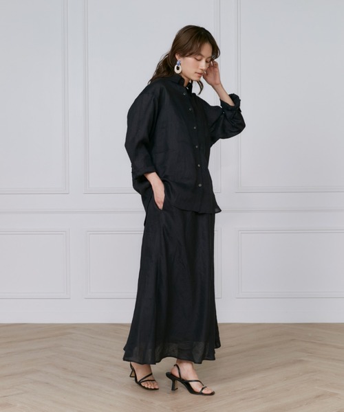 INED(イネド)の「【セットアップ対応】リネンバイヤススカート《lelinzephyr/ル・ランゼフィール》(スカート・レディース・カーキ/ブラック/ブルー・9号/7号/11号)」の5枚目の写真