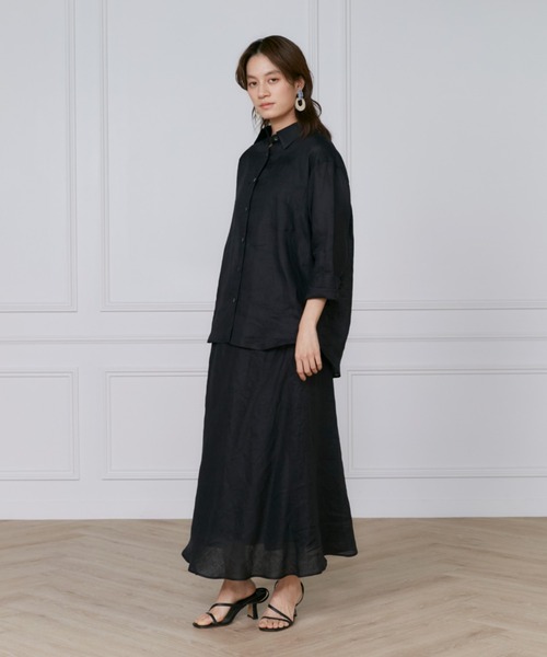 INED(イネド)の「【セットアップ対応】リネンバイヤススカート《lelinzephyr/ル・ランゼフィール》(スカート・レディース・カーキ/ブラック/ブルー・9号/7号/11号)」の6枚目の写真