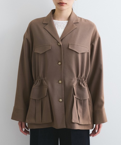 美品 RISLEY 肩掛けロングミリタリーJKT ベージュ 38 リネン混 美品 RISLEY 肩掛けロングミリタリーJKT ベージュ 38 リネン混