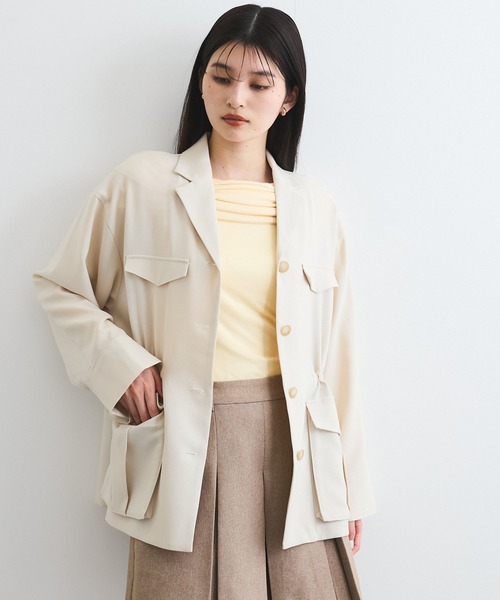 美品 RISLEY 肩掛けロングミリタリーJKT ベージュ 38 リネン混 美品 RISLEY 肩掛けロングミリタリーJKT ベージュ 38 リネン混