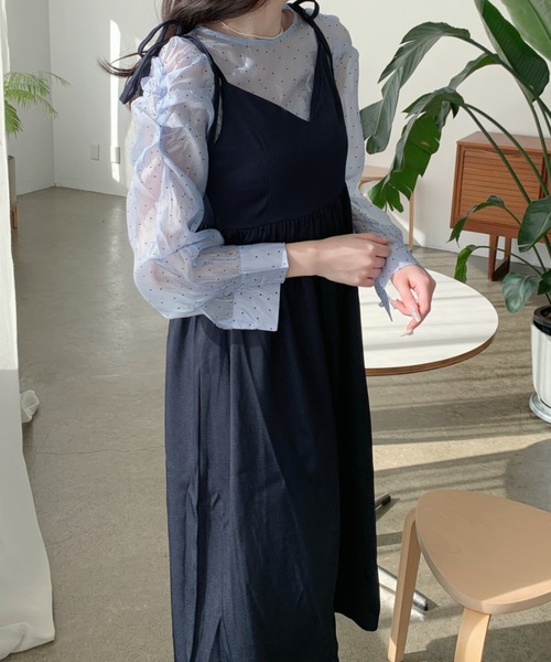 Mejoul（メジュール）の「ドット柄シアーブラウス フェイクレイヤード