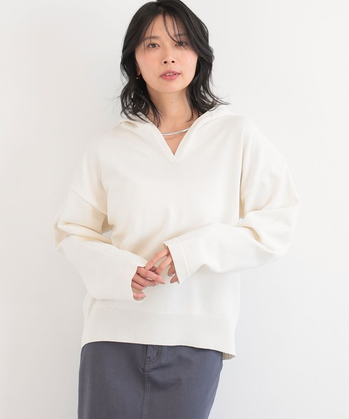 BARNYARDSTORM（バンヤードストーム）の「BARNYARDSTORM / スキッパーフーディーニットパーカー / ハンドウォッシャブル（パーカー・レディース・ベージュ/ホワイト・FREE）」の3枚目の写真