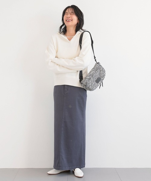 BARNYARDSTORM（バンヤードストーム）の「BARNYARDSTORM / スキッパーフーディーニットパーカー / ハンドウォッシャブル（パーカー・レディース・ベージュ/ホワイト・FREE）」の7枚目の写真