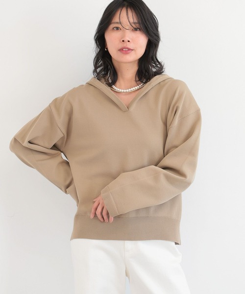 BARNYARDSTORM（バンヤードストーム）の「BARNYARDSTORM / スキッパーフーディーニットパーカー / ハンドウォッシャブル（パーカー・レディース・ベージュ/ホワイト・FREE）」の8枚目の写真