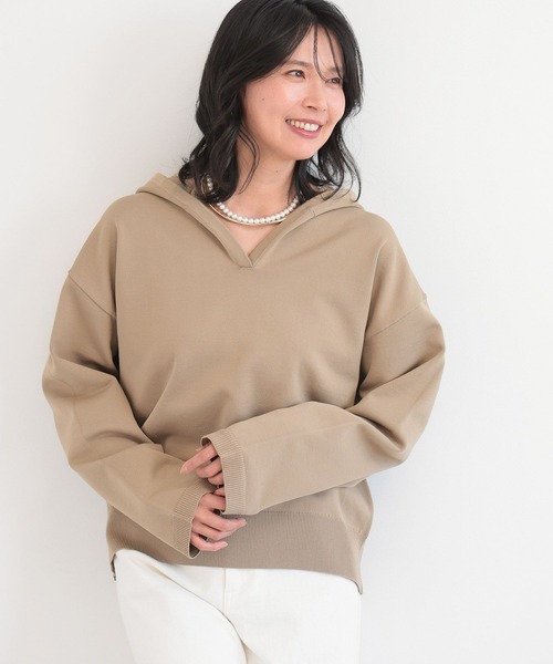 BARNYARDSTORM（バンヤードストーム）の「BARNYARDSTORM / スキッパーフーディーニットパーカー / ハンドウォッシャブル（パーカー・レディース・ベージュ/ホワイト・FREE）」の9枚目の写真