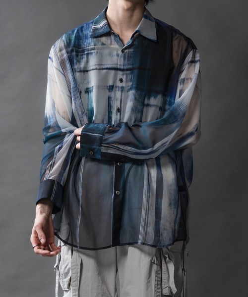 PHILTHEORY（フィルセオリー）の「Sheer graphic shirts/シアーグラフィックシャツ（シャツ/ブラウス・メンズ・グリーン/ブラック・1/2/3）」の2枚目の写真