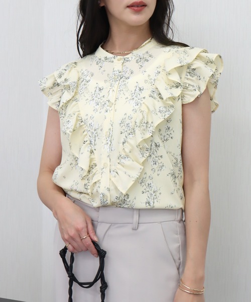 libelle more（リベル モア）の「花柄プリント合繊フリルブラウス（シャツ/ブラウス・レディース・ブラック/オフホワイト/ライトイエロー・M/L）」の3枚目の写真