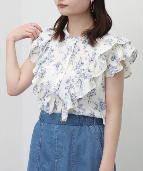 libelle more（リベル モア）の「花柄プリント合繊フリルブラウス（シャツ/ブラウス・レディース・ブラック/オフホワイト/ライトイエロー・M/L）」の6枚目の写真