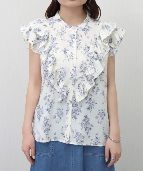 libelle more（リベル モア）の「花柄プリント合繊フリルブラウス（シャツ/ブラウス・レディース・ブラック/オフホワイト/ライトイエロー・M/L）」の11枚目の写真