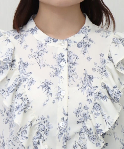 libelle more（リベル モア）の「花柄プリント合繊フリルブラウス（シャツ/ブラウス・レディース・ブラック/オフホワイト/ライトイエロー・M/L）」の15枚目の写真