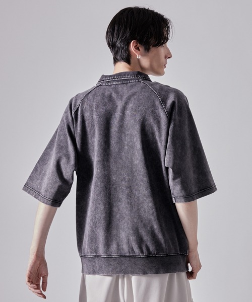 CLEL】Heavy Weight Vintage Design Short Sleeve Half Zip T