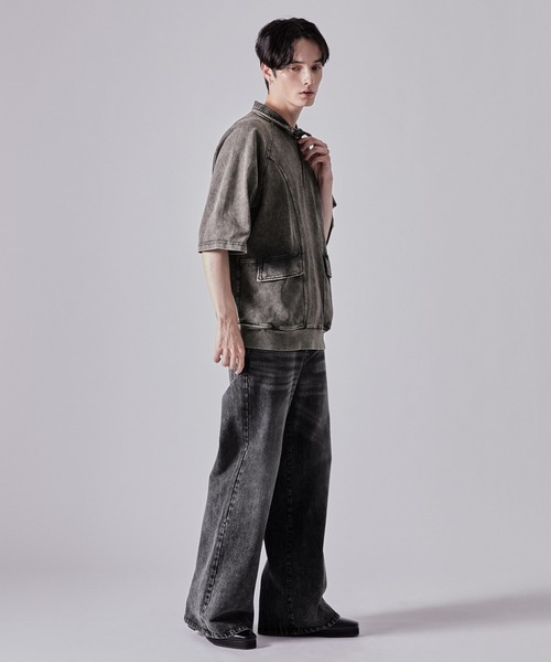 CLEL】Heavy Weight Vintage Design Short Sleeve Half Zip T