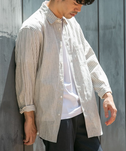 URBAN RESEARCH ROSSO MEN（アーバンリサーチロッソメン）の「『XLサイズあり』リラックスコットンリネン7分袖シャツ（シャツ/ブラウス・メンズ・ブルー/ネイビー/ベージュ/ブルー系その他/ホワイト/ベージュ系その他・SMALL/MEDIUM/LARGE/X-LARGE）」の3枚目の写真