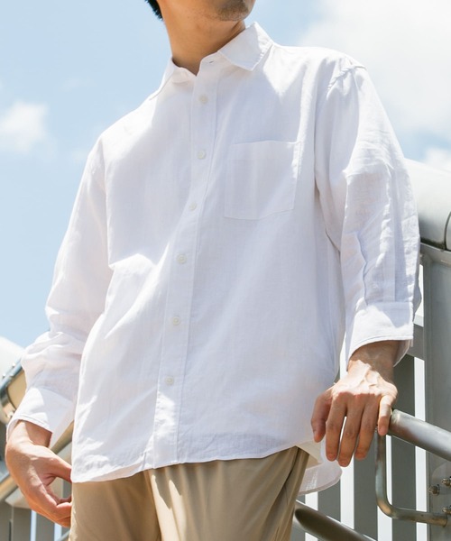 URBAN RESEARCH ROSSO MEN（アーバンリサーチロッソメン）の「『XLサイズあり』リラックスコットンリネン7分袖シャツ（シャツ/ブラウス・メンズ・ブルー/ネイビー/ベージュ/ブルー系その他/ホワイト/ベージュ系その他・SMALL/MEDIUM/LARGE/X-LARGE）」の2枚目の写真