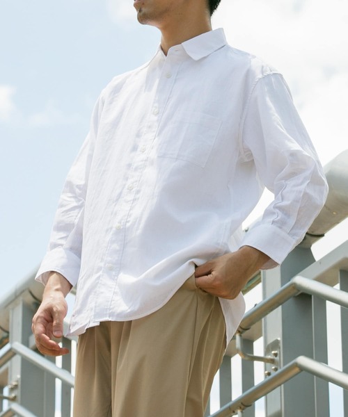 セール】『XLサイズあり』リラックスコットンリネン7分袖シャツ