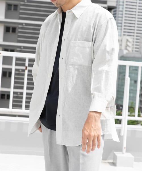 セール】『XLサイズあり』リラックスコットンリネン7分袖シャツ