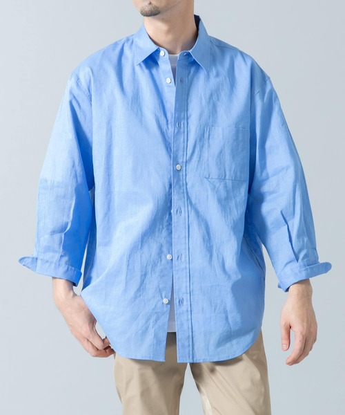 美品 Plantation 2022SS コットンリネン ワイドシャツ ゆったり セール】『XLサイズあり』リラックスコットンリネン7分袖シャツ