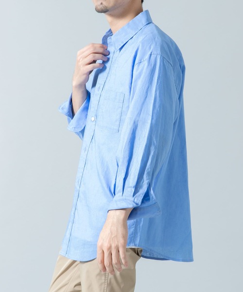 セール】『XLサイズあり』リラックスコットンリネン7分袖シャツ