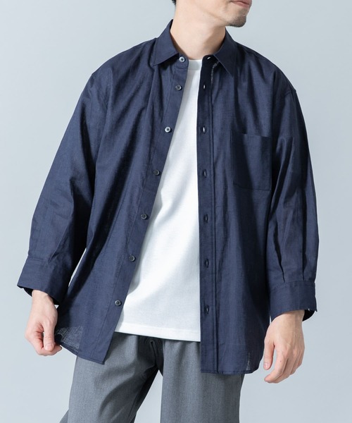 URBAN RESEARCH ROSSO MEN（アーバンリサーチロッソメン）の「『XLサイズあり』リラックスコットンリネン7分袖シャツ（シャツ/ブラウス・メンズ・ブルー/ネイビー/ベージュ/ブルー系その他/ホワイト/ベージュ系その他・SMALL/MEDIUM/LARGE/X-LARGE）」の9枚目の写真