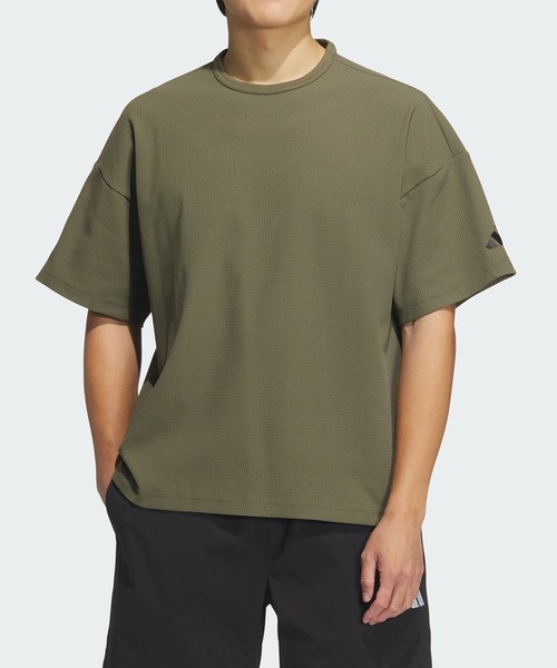 レターロゴ ワッフル Tシャツ 半袖 ルーズ トップス 2色 hr9565 セール】ルーズフィット ワッフルファブリック 半袖Tシャツ