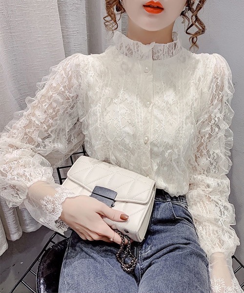 Dream garden(ドリームガーデン)の「レースフリルシャツブラウス(シャツ/ブラウス・レディース・ライトベージュ/ホワイト・M/2XL/XL/L)」の8枚目の写真