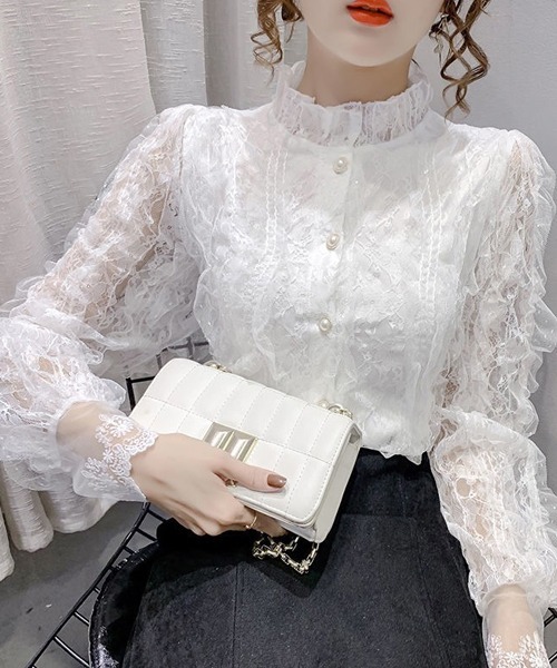 Dream garden(ドリームガーデン)の「レースフリルシャツブラウス(シャツ/ブラウス・レディース・ライトベージュ/ホワイト・M/2XL/XL/L)」の17枚目の写真