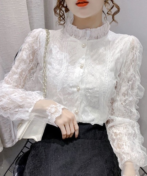 Dream garden(ドリームガーデン)の「レースフリルシャツブラウス(シャツ/ブラウス・レディース・ライトベージュ/ホワイト・M/2XL/XL/L)」の19枚目の写真