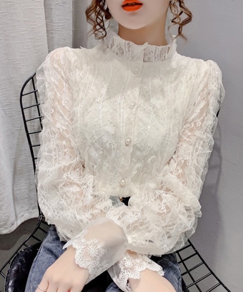 Dream garden(ドリームガーデン)の「レースフリルシャツブラウス(シャツ/ブラウス・レディース・ライトベージュ/ホワイト・M/2XL/XL/L)」の12枚目の写真