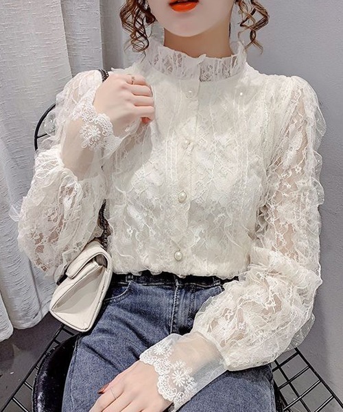Dream garden(ドリームガーデン)の「レースフリルシャツブラウス(シャツ/ブラウス・レディース・ライトベージュ/ホワイト・M/2XL/XL/L)」の10枚目の写真