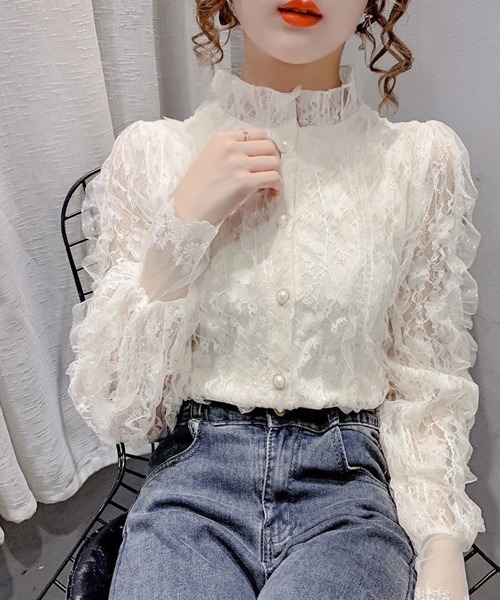Dream garden(ドリームガーデン)の「レースフリルシャツブラウス(シャツ/ブラウス・レディース・ライトベージュ/ホワイト・M/2XL/XL/L)」の9枚目の写真