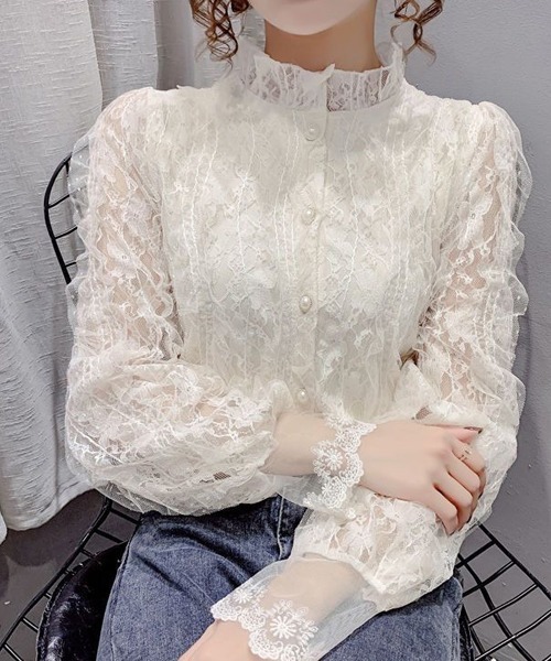 Dream garden(ドリームガーデン)の「レースフリルシャツブラウス(シャツ/ブラウス・レディース・ライトベージュ/ホワイト・M/2XL/XL/L)」の11枚目の写真