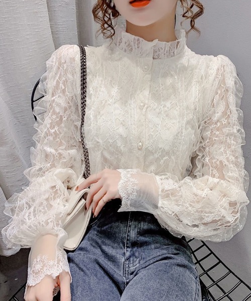 Dream garden(ドリームガーデン)の「レースフリルシャツブラウス(シャツ/ブラウス・レディース・ライトベージュ/ホワイト・M/2XL/XL/L)」の7枚目の写真