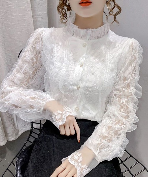 Dream garden(ドリームガーデン)の「レースフリルシャツブラウス(シャツ/ブラウス・レディース・ライトベージュ/ホワイト・M/2XL/XL/L)」の18枚目の写真