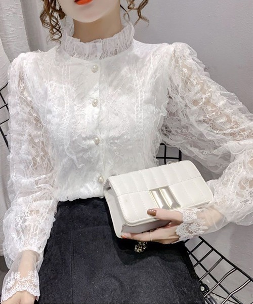 Dream garden(ドリームガーデン)の「レースフリルシャツブラウス(シャツ/ブラウス・レディース・ライトベージュ/ホワイト・M/2XL/XL/L)」の14枚目の写真