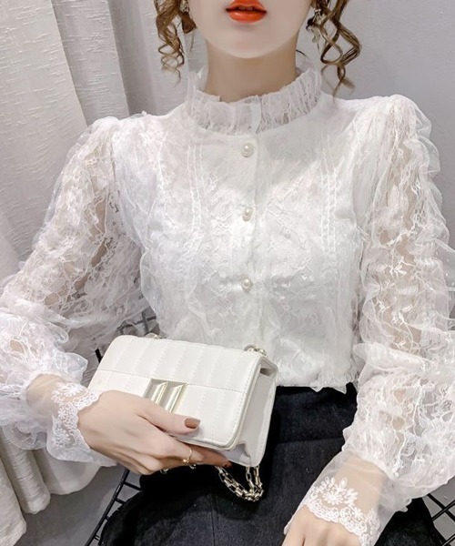 Dream garden(ドリームガーデン)の「レースフリルシャツブラウス(シャツ/ブラウス・レディース・ライトベージュ/ホワイト・M/2XL/XL/L)」の15枚目の写真