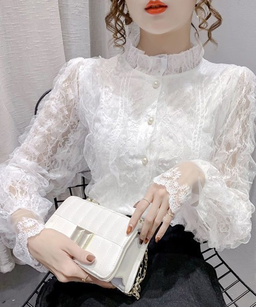 Dream garden(ドリームガーデン)の「レースフリルシャツブラウス(シャツ/ブラウス・レディース・ライトベージュ/ホワイト・M/2XL/XL/L)」の16枚目の写真