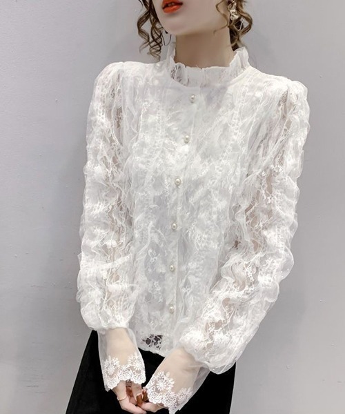 Dream garden(ドリームガーデン)の「レースフリルシャツブラウス(シャツ/ブラウス・レディース・ライトベージュ/ホワイト・M/2XL/XL/L)」の20枚目の写真